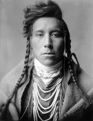Vogel op Hoog Land, Crow indiaan, Montana, VS, c. 1908, foto Edward S. Curtis