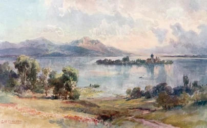 Chiemsee - Vrouweneiland (kleurenlitho)