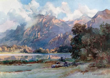 Neuschwanstein en Hohenschwangau (kleurenlitho)