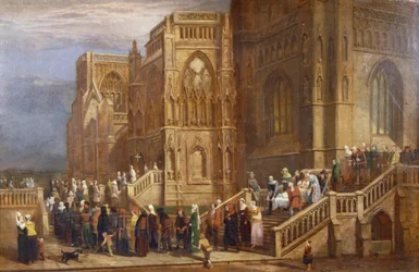 Een processie van pelgrims buiten St Mary Redcliffe, ca. 1825-30