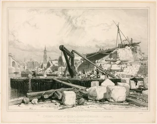 Sloop van de oude London Bridge, 1832