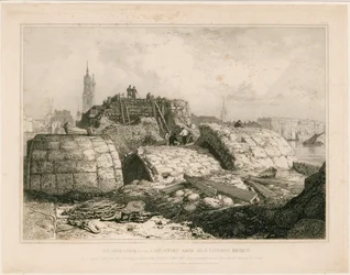 Deel van de Oude London Bridge zoals het verscheen in juni 1832