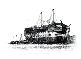 Gevangenisschip in de Haven van Portsmouth: Gevangenen Gaan Aan Boord, 1828