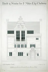 Huis en Studio voor F. Miles Esq, Chelsea, gegraveerd door C.P. Edwards
