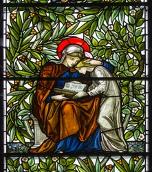 Nun Monkton, St Mary, Morris Marshall & Faulkner & Co, William Morris, Edward Burne-Jones, Maria & Jezus lezend