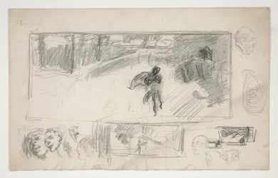 Diverse schetsen (recto); Schets van een man in een cape (verso)