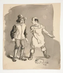 Cartoon van twee mannen en een gebroken pot