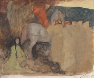 Compositorische Studie, mogelijk voor Galahad Vertrekt uit het Land, in De Zoektocht en Prestatie van de Heilige Graal, Boekbezorgingskamer, Boston Openbare Bibliotheek