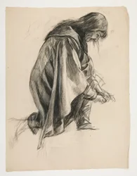 Figurenstudie voor Sir Lancelot en Sir Bors kleden Galahad aan met zijn sporen, uit De zoektocht naar de Heilige Graal (tweede van een serie van vijftien schilderijen voor de Boston Public Library, voltooid in 1901)