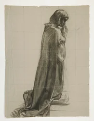 Figurenstudie voor Sir Lancelot en Sir Bors die Galahad uitrusten met zijn sporen, uit De Zoektocht naar de Heilige Graal (tweede van een serie van vijftien schilderijen voor de Boston Public Library, voltooid in 1901)