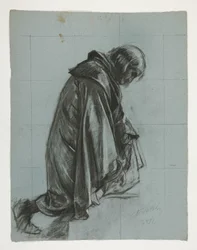 Figurenstudie voor Sir Lancelot en Sir Bors die Galahad uitrusten met zijn sporen, uit De Zoektocht naar de Heilige Graal (tweede van een serie van vijftien schilderijen voor de Boston Public Library, voltooid in 1901)