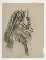 Figurenstudie voor de Ridderslag van Sir Galahad, uit De Zoektocht naar de Heilige Graal (een serie van 15 schilderijen voor de Boston Public Library, voltooid in 1901)