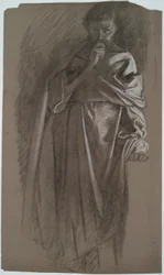 Figurenstudie, man die een jurk vasthoudt