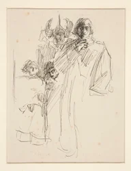 Galahad bij kasteel, studie voor De zoektocht naar de Heilige Graal (serie van vijftien schilderijen voor de Boston Public Library, voltooid in 1901)