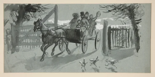 Groep mensen in een open wagen - (ongeïdentificeerde illustratie)