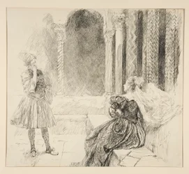 Olivia en Viola, illustratie voor Act I, Scene v, Twelfth Night