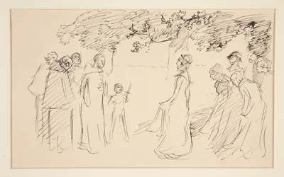 Mensen in middeleeuwse kleding, buiten - onbekende illustratie