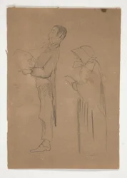 Profielstudies van Man en Oude Vrouw (recto); Drie Schetsen van Hoofden en Ongeïdentificeerde Schets (verso)