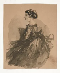 Zittende Vrouwen (recto); Vijf Schetsen van Hoofden (verso)