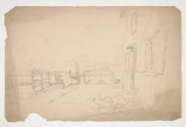 Schets van een exterieur van een landhuis