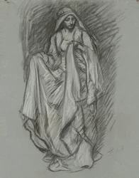 Studie voor gedrapeerde vrouw, figuurstudie voor De zoektocht naar de Heilige Graal (serie van 15 schilderijen voor de Boston Public Library, voltooid in 1901)
