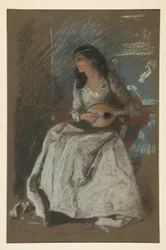 Studie van dame die mandoline speelt