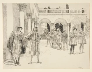 Het hof van het paleis, uit Act IV, Scene ii, Twee edellieden van Verona