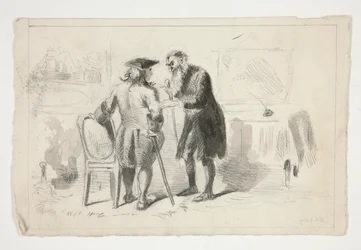 Twee mannen in gesprek in een interieur - niet-geïdentificeerde illustratie