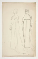 Twee studies van een vrouw in Grieks-Romeinse kleding