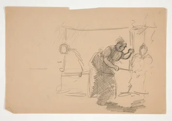 Onbekende illustratie - Studie van keuken met figuur