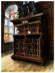 Een kast van eikenhout en walnoot, 1910
