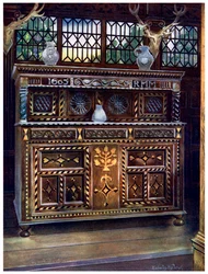 Gesneden en ingelegde eikenhouten kast, 1910
