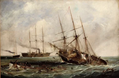 Vernietiging van de Zuidelijke stoomboot Alabama door de Amerikaanse Ironclad Kearsarge, 19 juni 1864