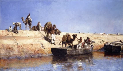 Een Inscheping van Kamelen op het Strand van Sale, Marokko