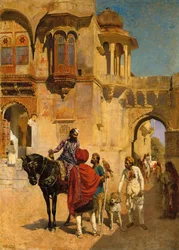 Vertrek voor de jacht op het voorplein van een paleis in Jodhpur, ca. 1898-1900