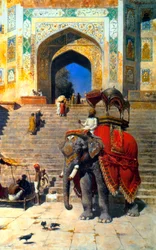 Koninklijke olifant bij de toegangspoort tot de Jami Masjid, Mathura, 19e of begin 20e eeuw