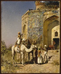 De oude blauw betegelde moskee buiten Delhi, India
