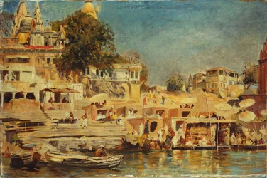 Uitzicht op de Ghats in Benares
