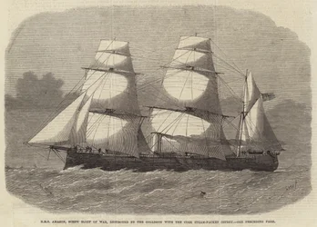 HMS Amazon, Schroefkorvet, vernietigd door de botsing met de Cork Stoomboot Osprey