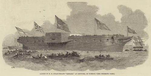 Te Water Laten van HM Stoomfregat Leopard, in Deptford, op Dinsdag