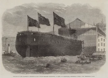 Lancering van Hare Majesteits Pantsergeschroefde Fregat Caledonia, 31 Kanonnen, in Woolwich, Vorige Week