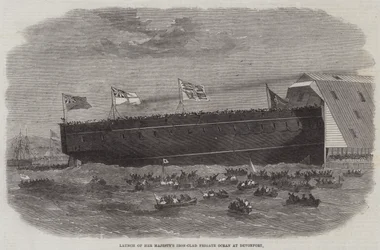 Te Water Laten van Hare Majesteits IJzeren Fregat Ocean in Devonport