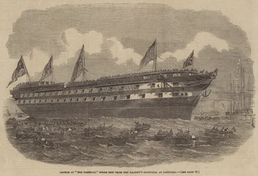 Lancering van Het Hannibal Stoomschip vanuit de Majesteit