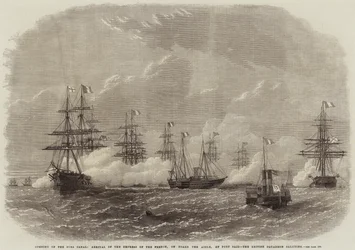 Opening van het Suezkanaal, Aankomst van de Keizerin van Frankrijk, aan boord van de Aigle, in Port Said, het Britse Eskader groetend