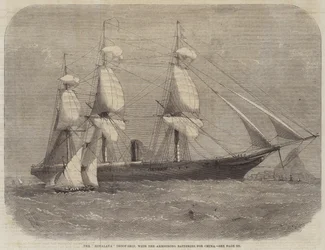 De Himalaya troepenschip, met de Armstrong-batterijen voor China