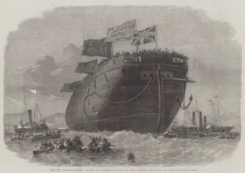 De nieuwe ijzeren vloot, lancering bij Chatham Dockyard van HMS Fregat Royal Oak, 50 kanonnen