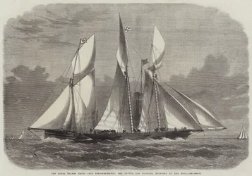 De Royal Thames Yacht Club Schooner-wedstrijd, de Xantha en Gloriana ronden bij de Nore