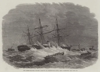 De schroefstoomboot Ontario gestrand op Hasborough Sands, nabij Yarmouth