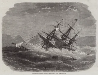 Het Wrak van HMS Orpheus op Manukau Bar, Nieuw-Zeeland