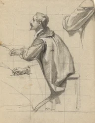 Man, schets voor Ondertekening van het Compact in de Hut van de Mayflower